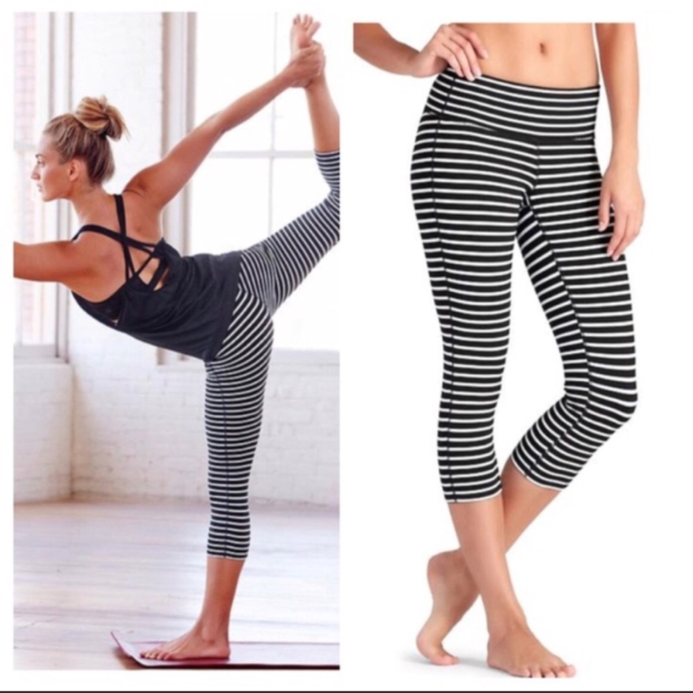 Athleta Chaturanga Capri Black and White Stripped